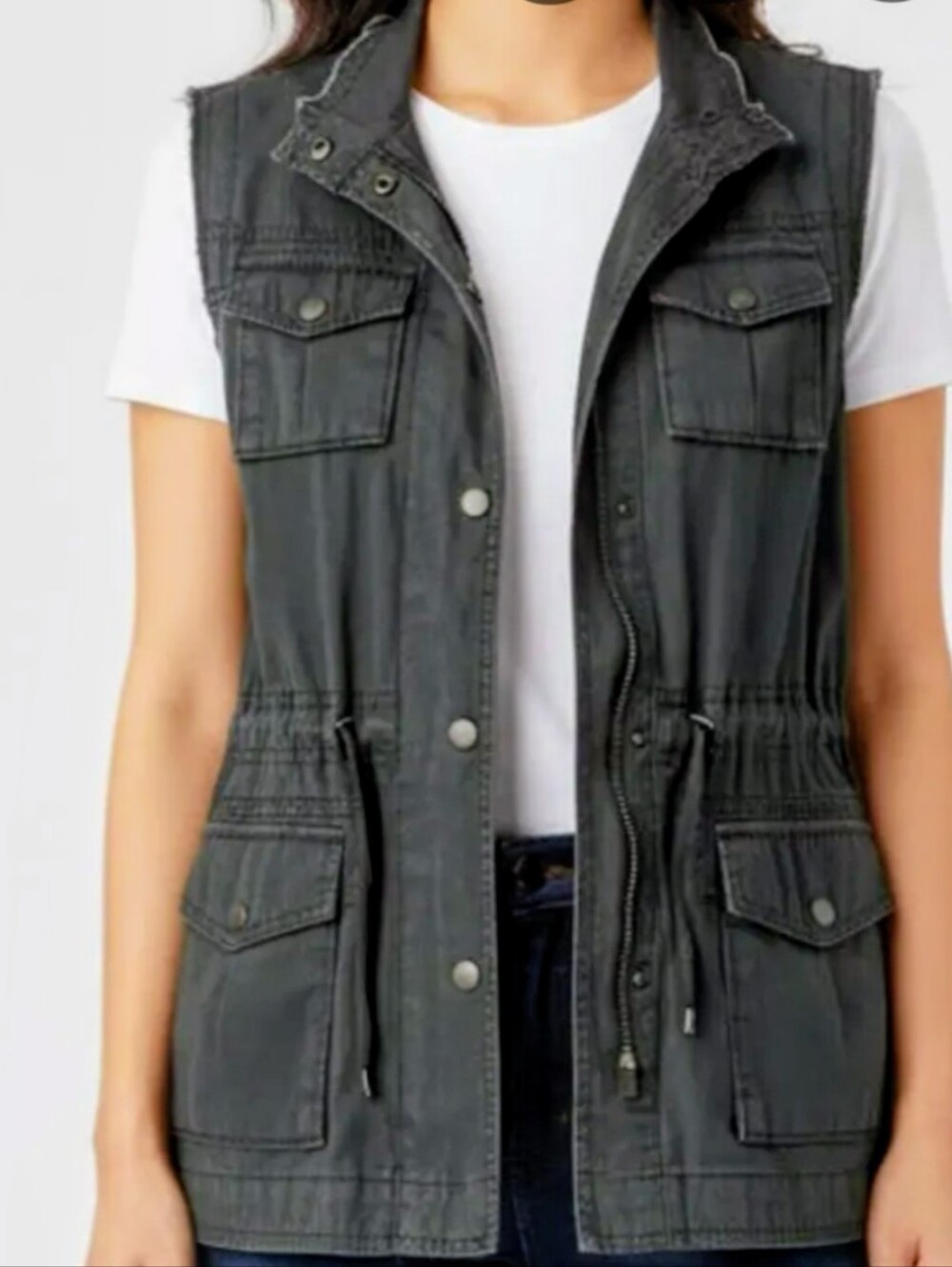ambition Olive Green Utility Vest with Red Logo Detail